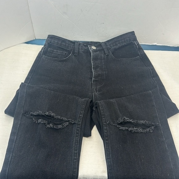 Princess Polly high rise, straight leg, button fly distressed DENIM JEANS size 4 - Picture 4 of 12